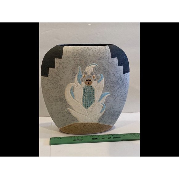Vintage Hand Painted Ceramic Vase with Original Drawing Southwestern Boho Chic - Picture 4 of 4